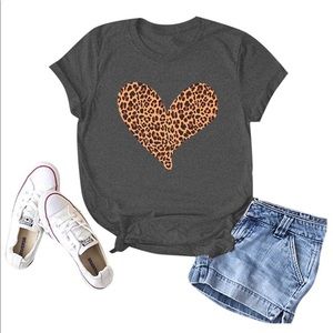 Gray Leopard heart T-shirt